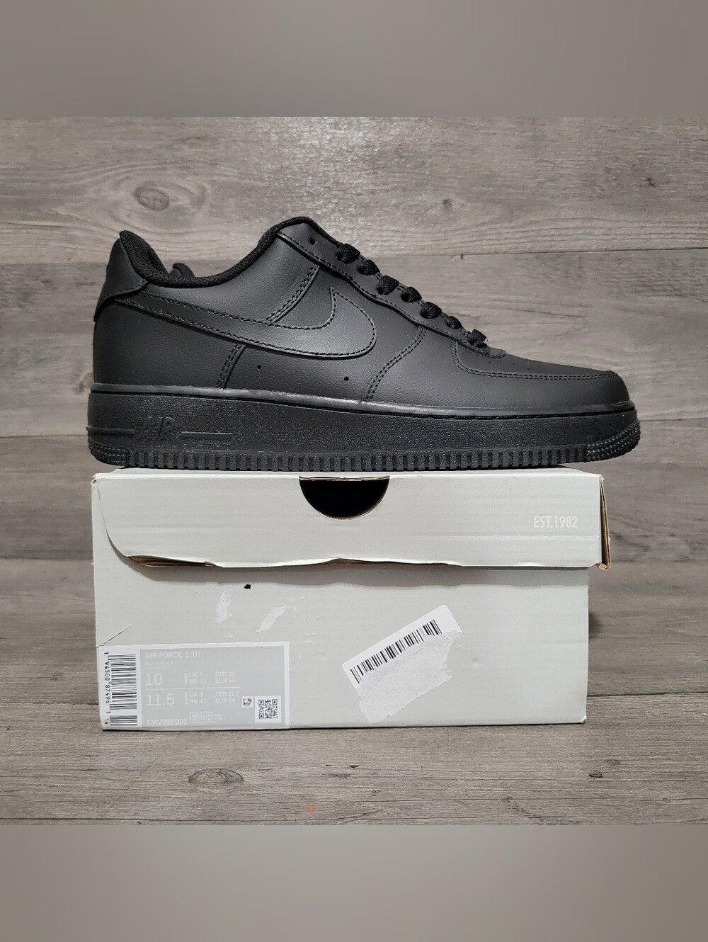 Nike Air Force 1 '07 Low Mens Size 10 "Triple Black" CW2288-001 Sneakers